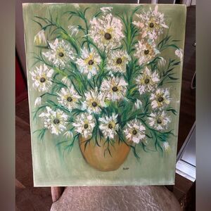 Gorgeous original vintage daisy oil painting signed Burt 24 x 20